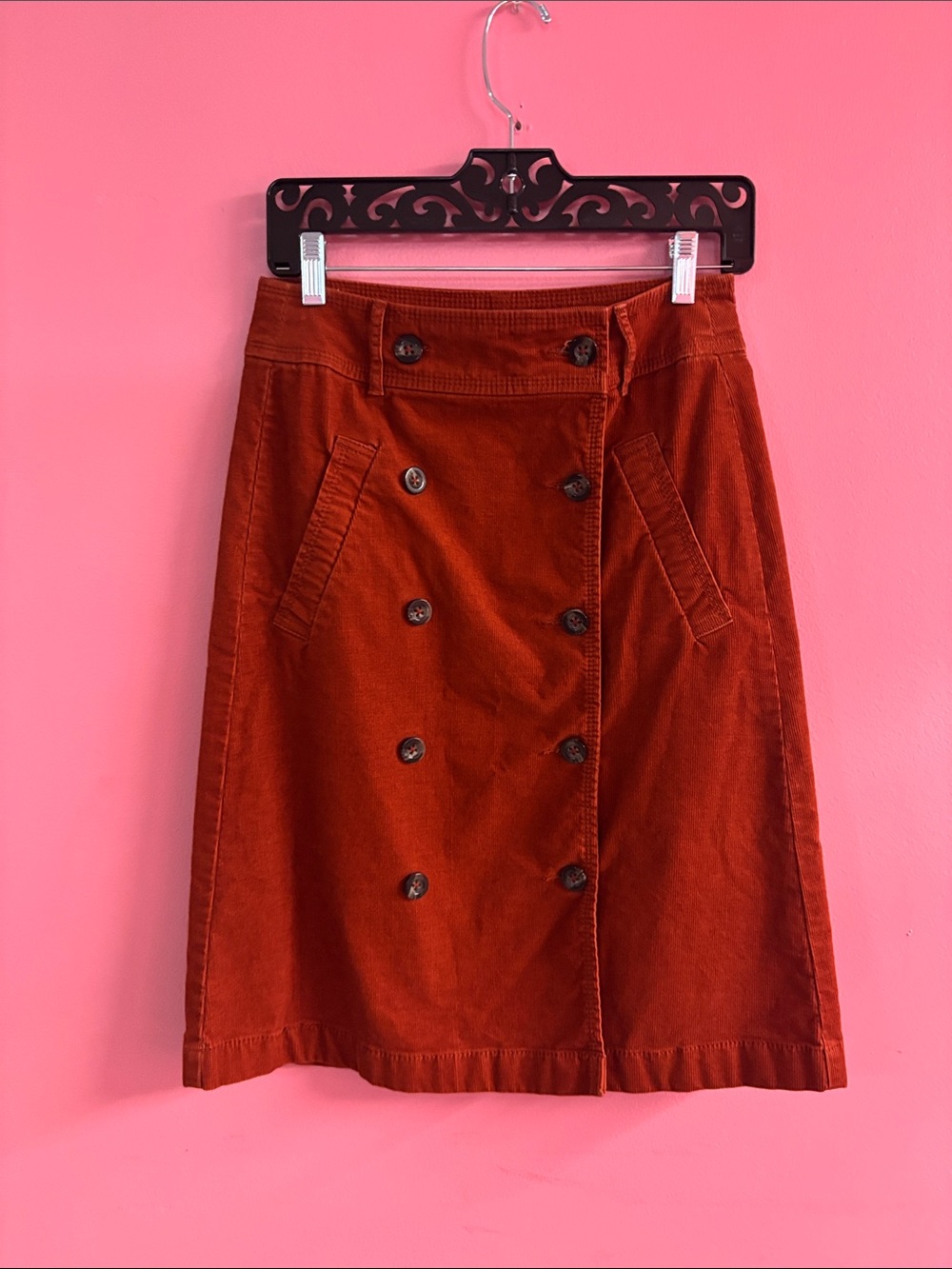 Esprit Rust Corduroy Double-Breasted A-Line Skirt